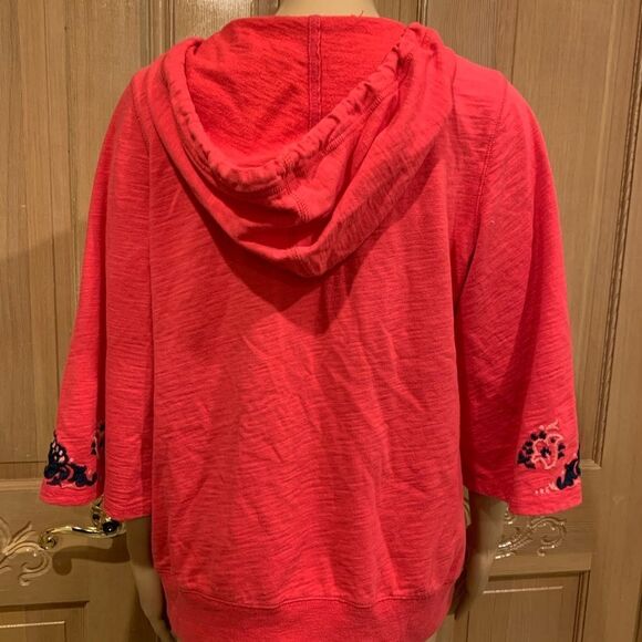 Lucky Brand bright deep pink long v neck hooded sweatshirt sz M - Picture 3 of 5
